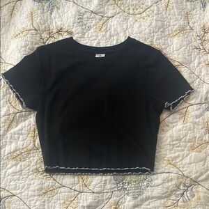 Black Ruffle Trim Women's Top